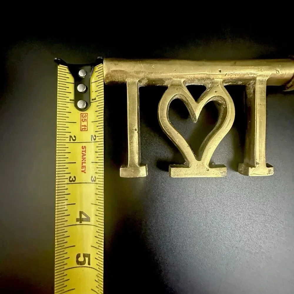Vintage 14” Heavy Cast Brass Large Skeleton Heart Key Wall Hanging Decor